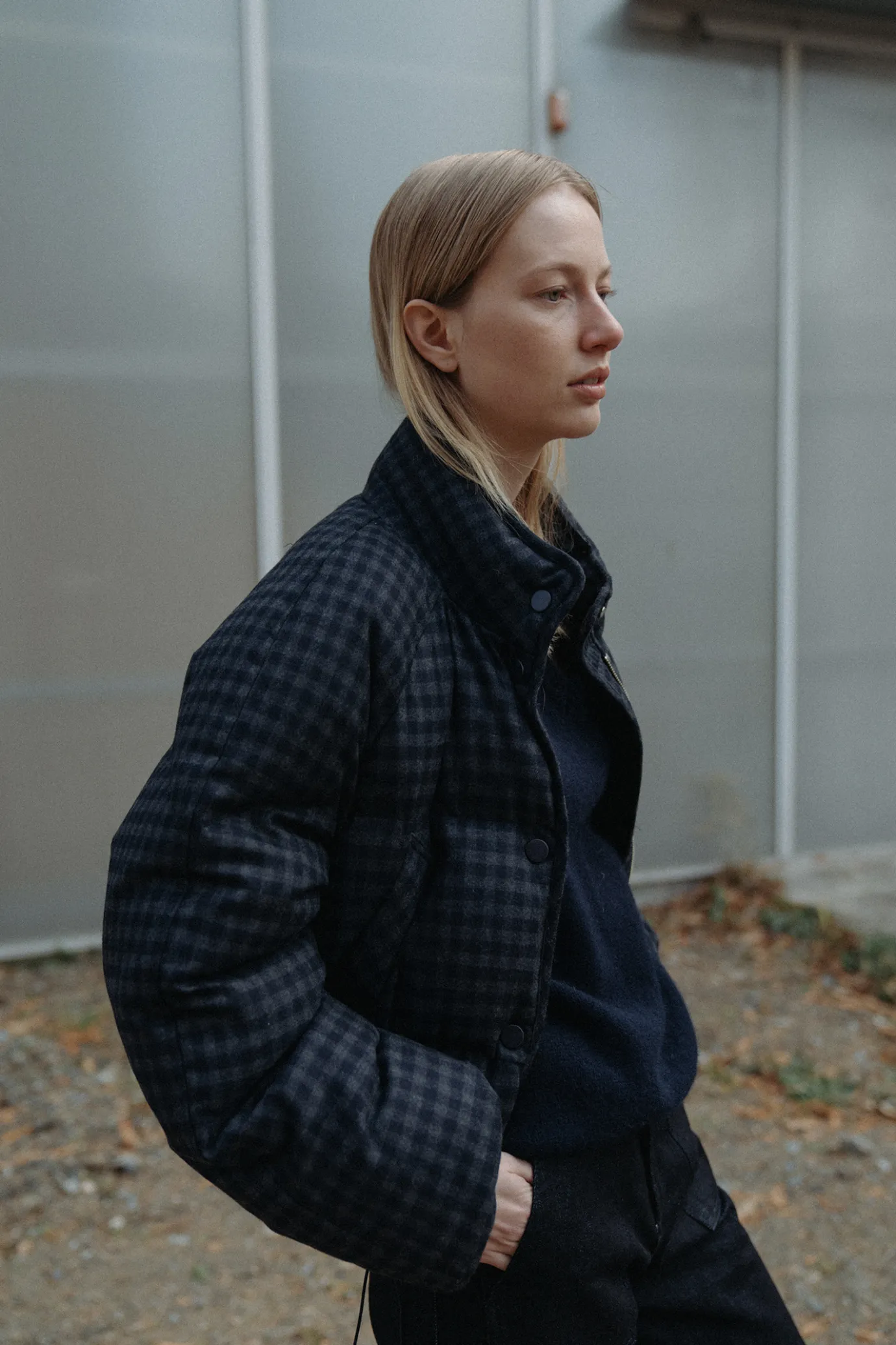 Nothing written Outwears-Cropped string puffer jacket (Hale navy)