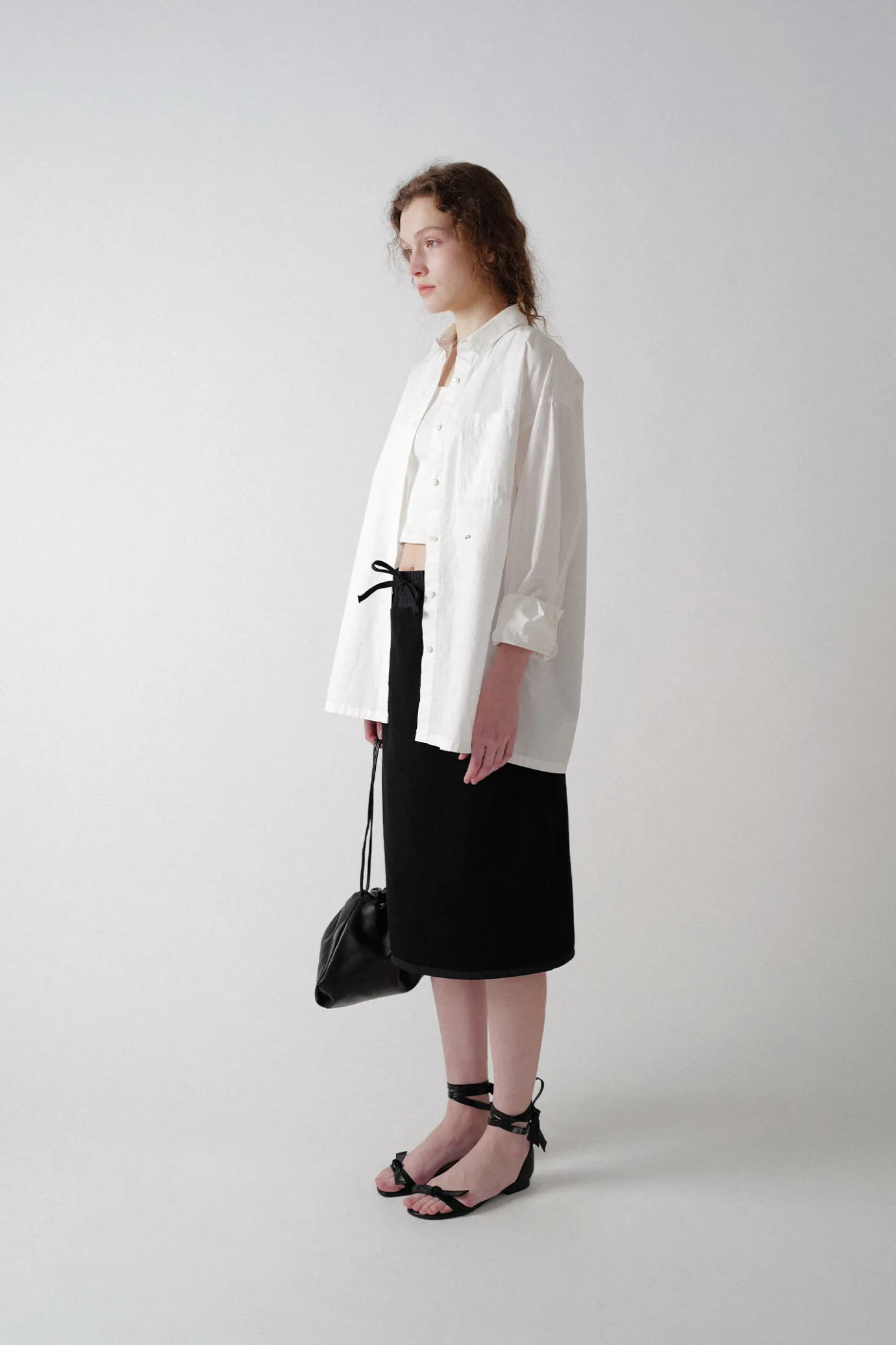 Nothing written Skirts-Drawstring cotton midi skirt (Black)