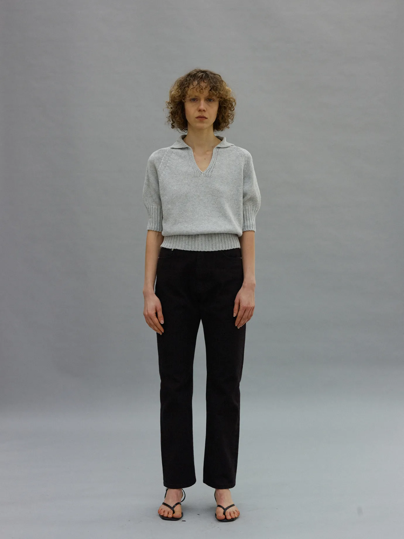 Nothing written Knitwear-45H / Cotton polo pullover (Gray)