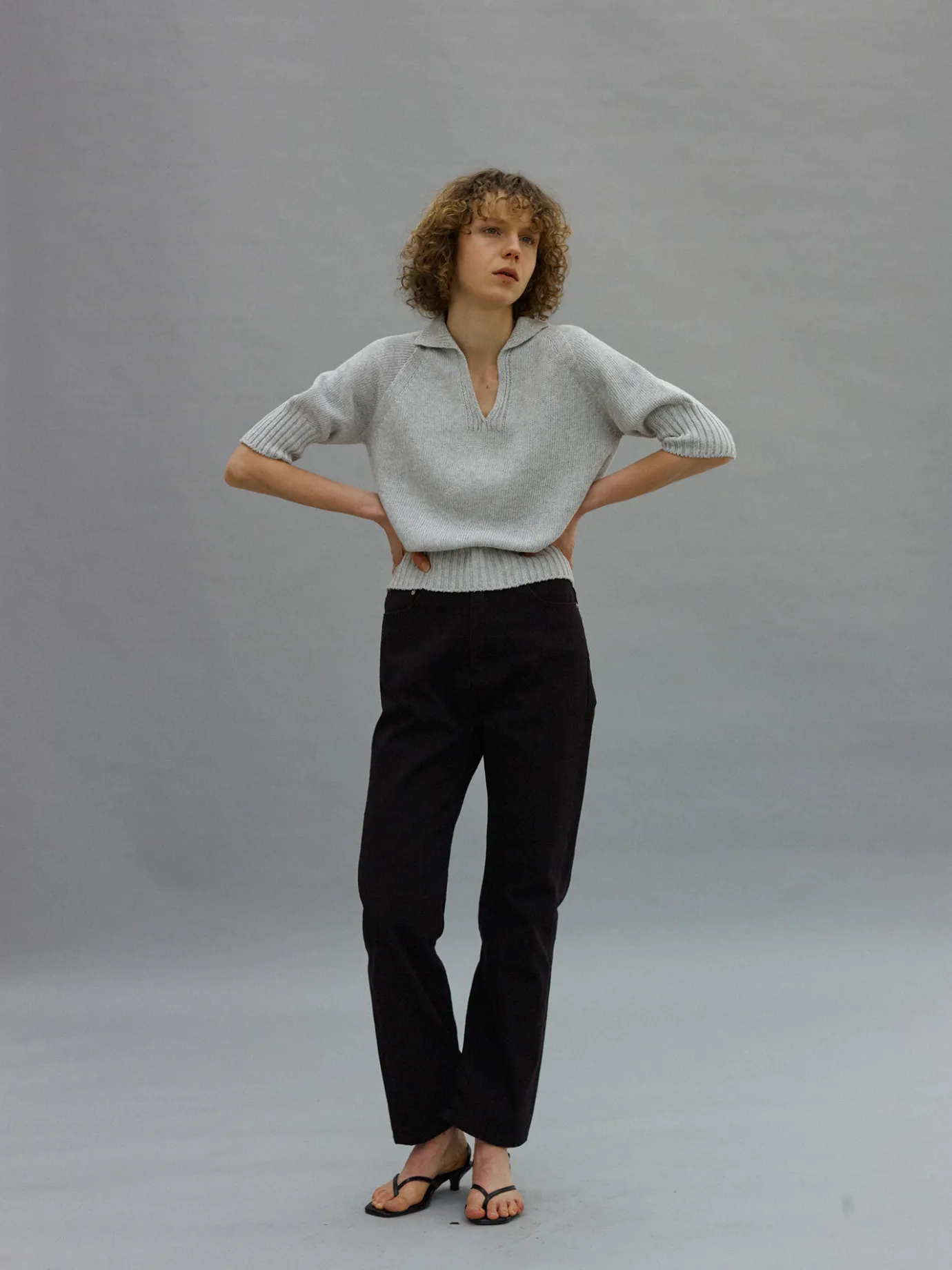 h__cotton_polo_pullover_g_3.webp Nothing written Knitwear-45H / Cotton polo pullover (Gray)