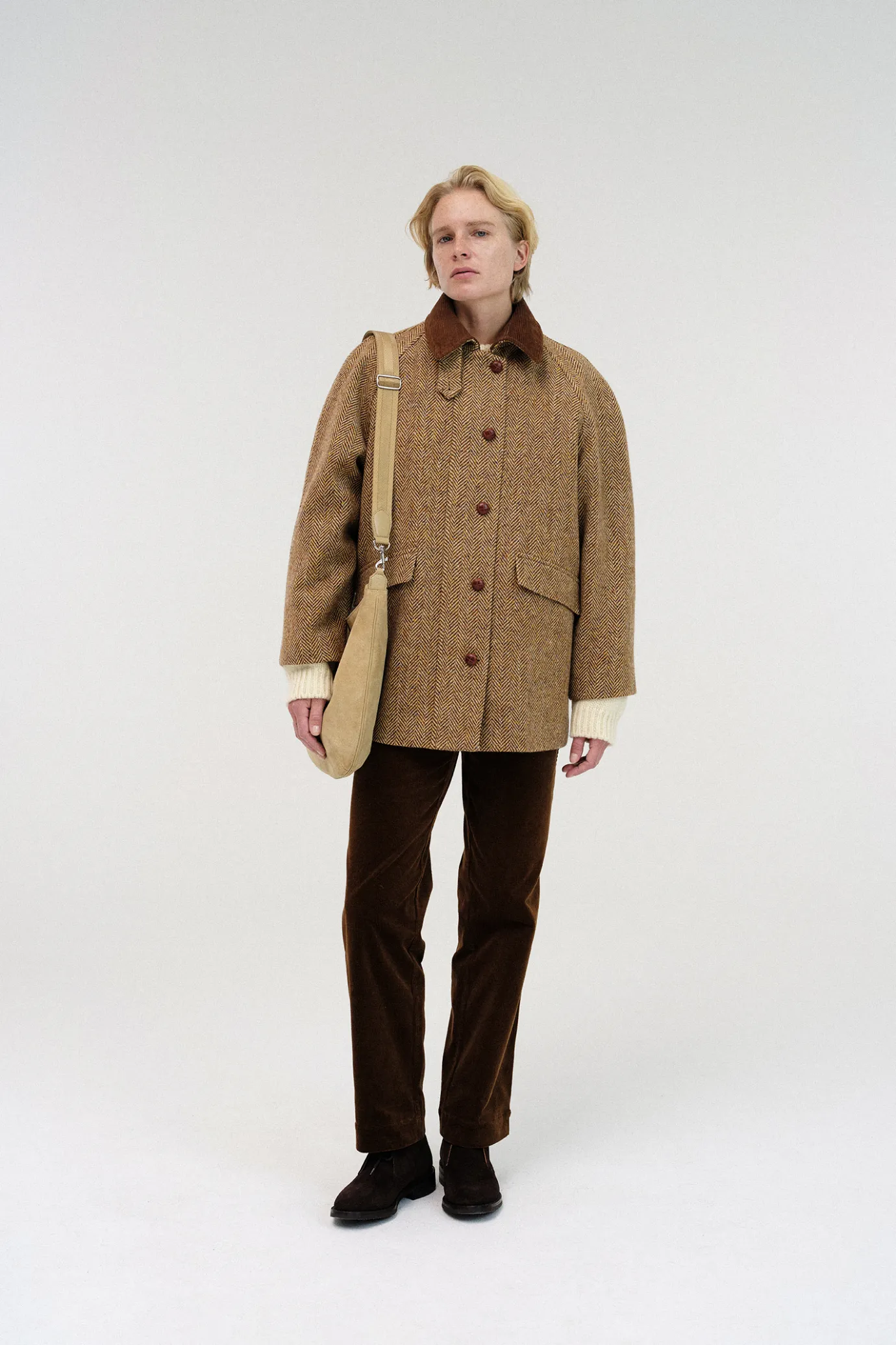 Nothing written Outwears | Exclusive-Herringbone half balmacaan coat (Brown)