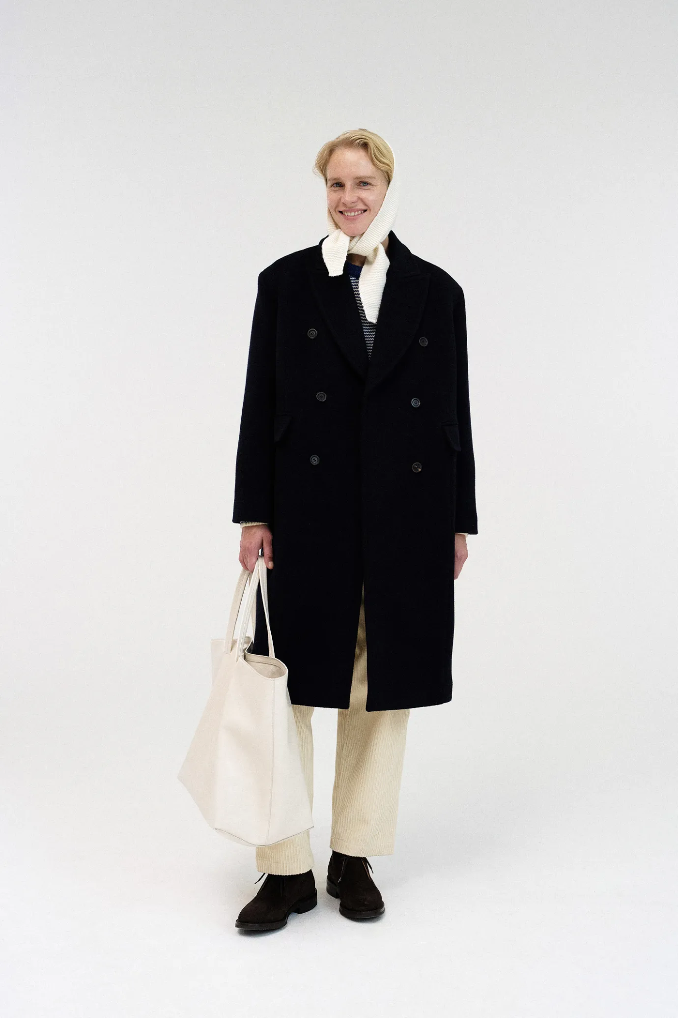 Nothing written Outwears-Herringbone peaked lapel coat (Navy)