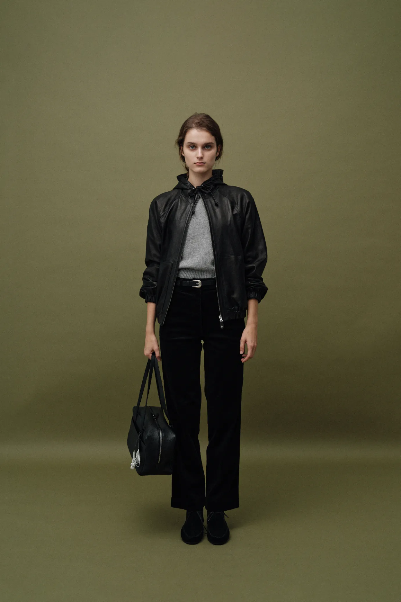 Nothing written Outwears-Hooded leather blouson jacket (Black)