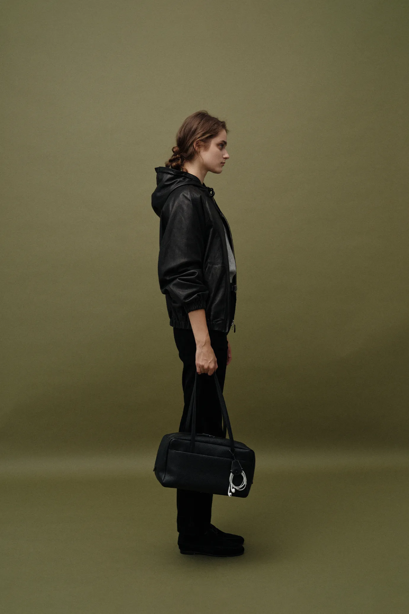 Nothing written Outwears-Hooded leather blouson jacket (Black)