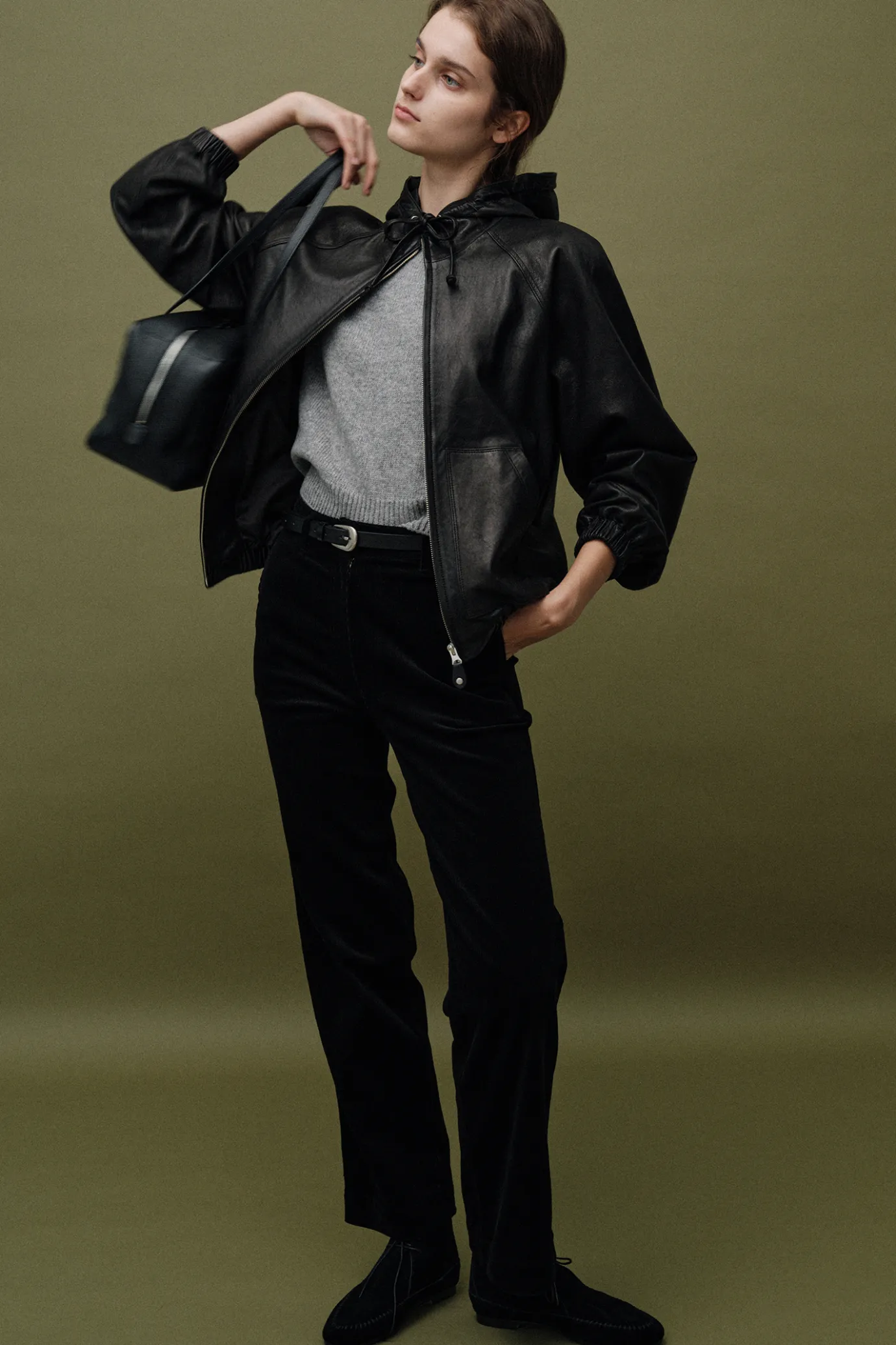 hooded_leather_blouson_ja_6.webp Nothing written Outwears-Hooded leather blouson jacket (Black)