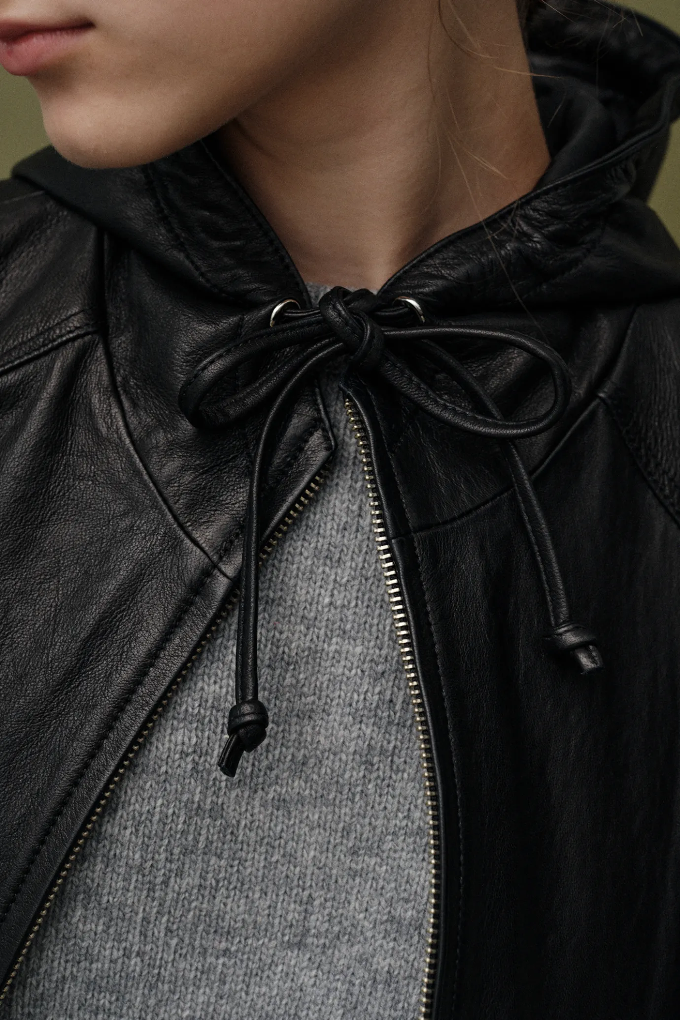 hooded_leather_blouson_ja_9.webp Nothing written Outwears-Hooded leather blouson jacket (Black)