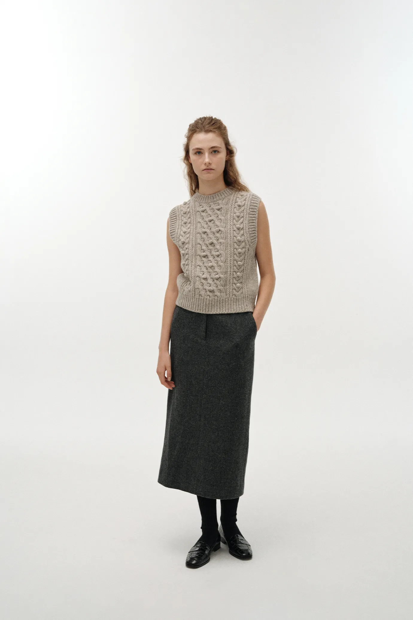 Nothing written Skirts-2ND / Bany wool midi skirt (Dark gray)