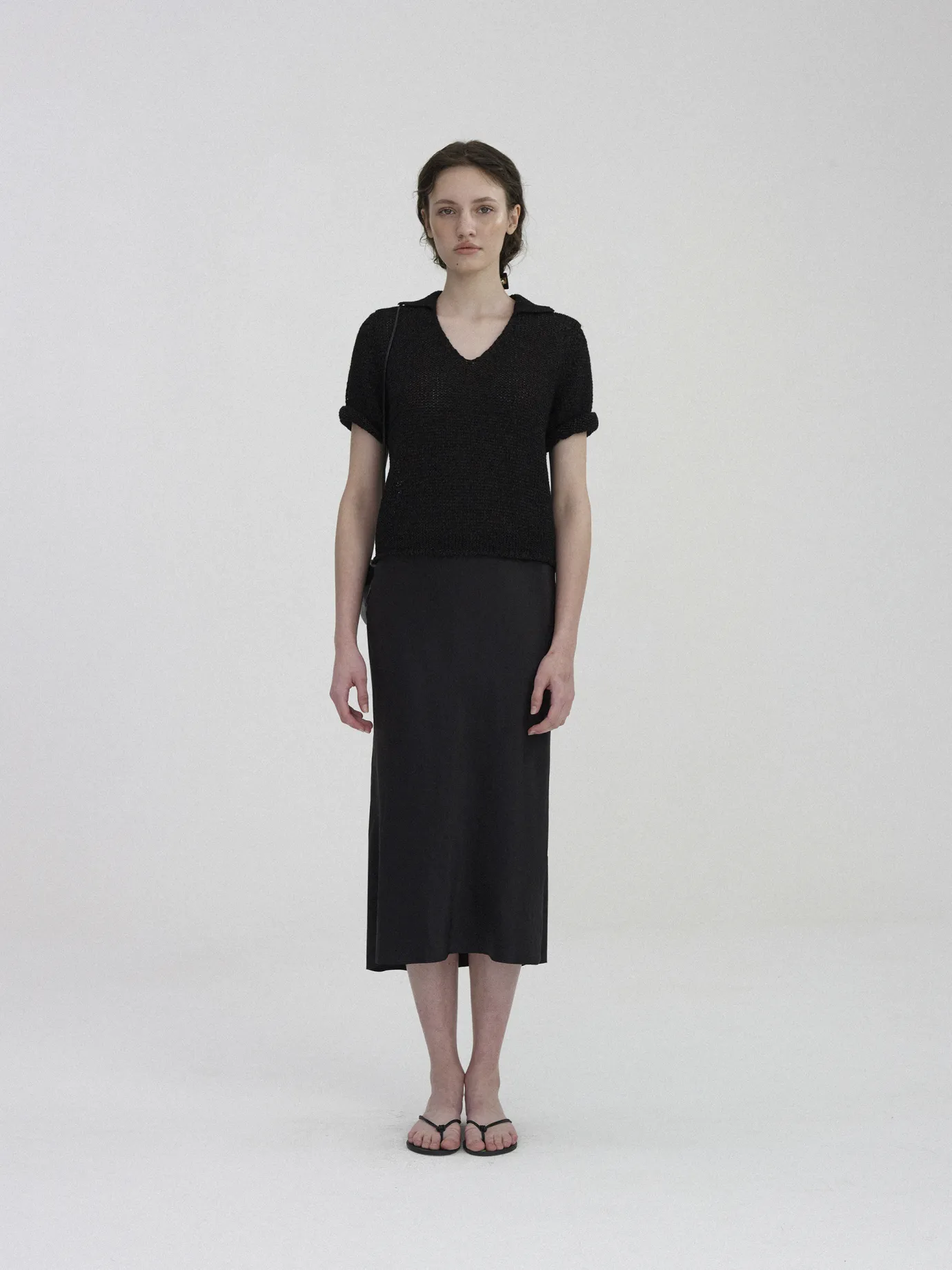 Nothing written Knitwear-2ND / Paper polo pullover (Black)