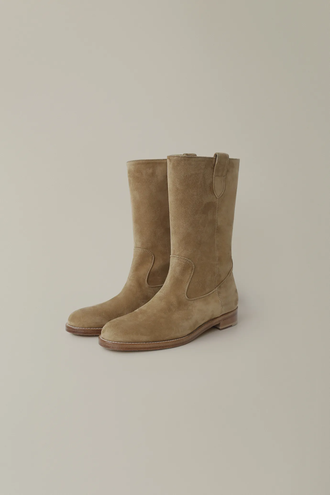 Nothing written Exclusive | Shoes-2ND / Round half suede boots (Beige)