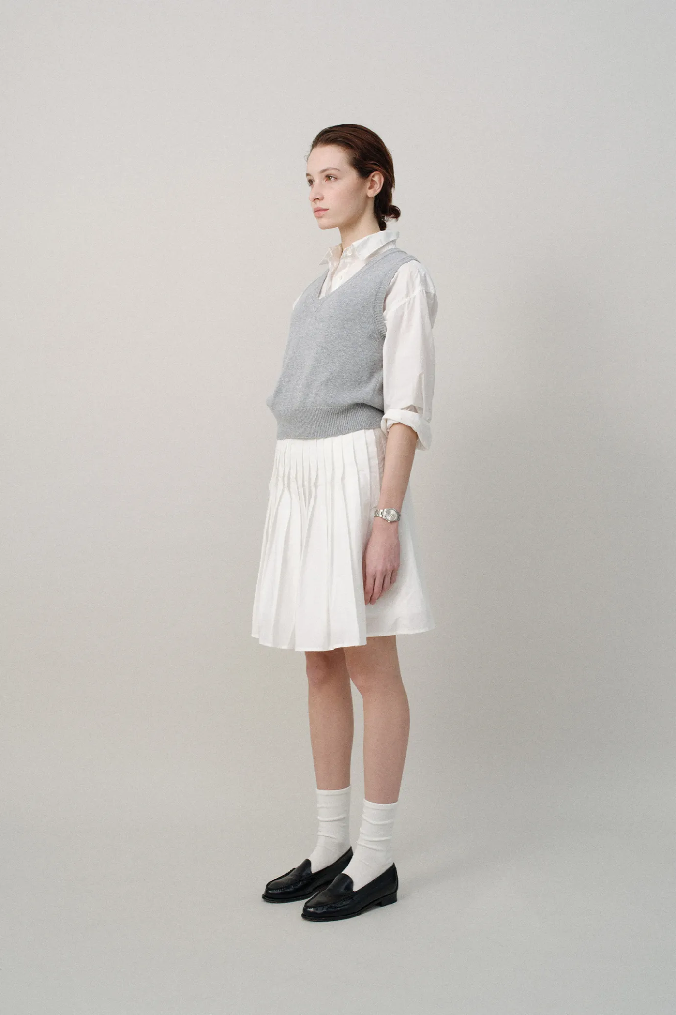 Nothing written Skirts-2ND / Sai cotton pleated skirt (White)