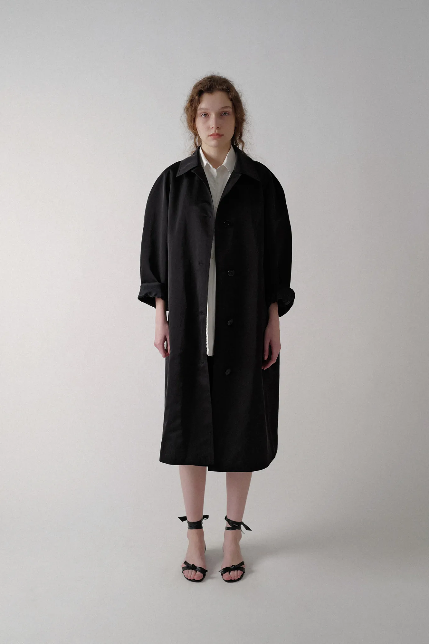 Nothing written Outwears-Nylon volume balmacaan trench (Black)