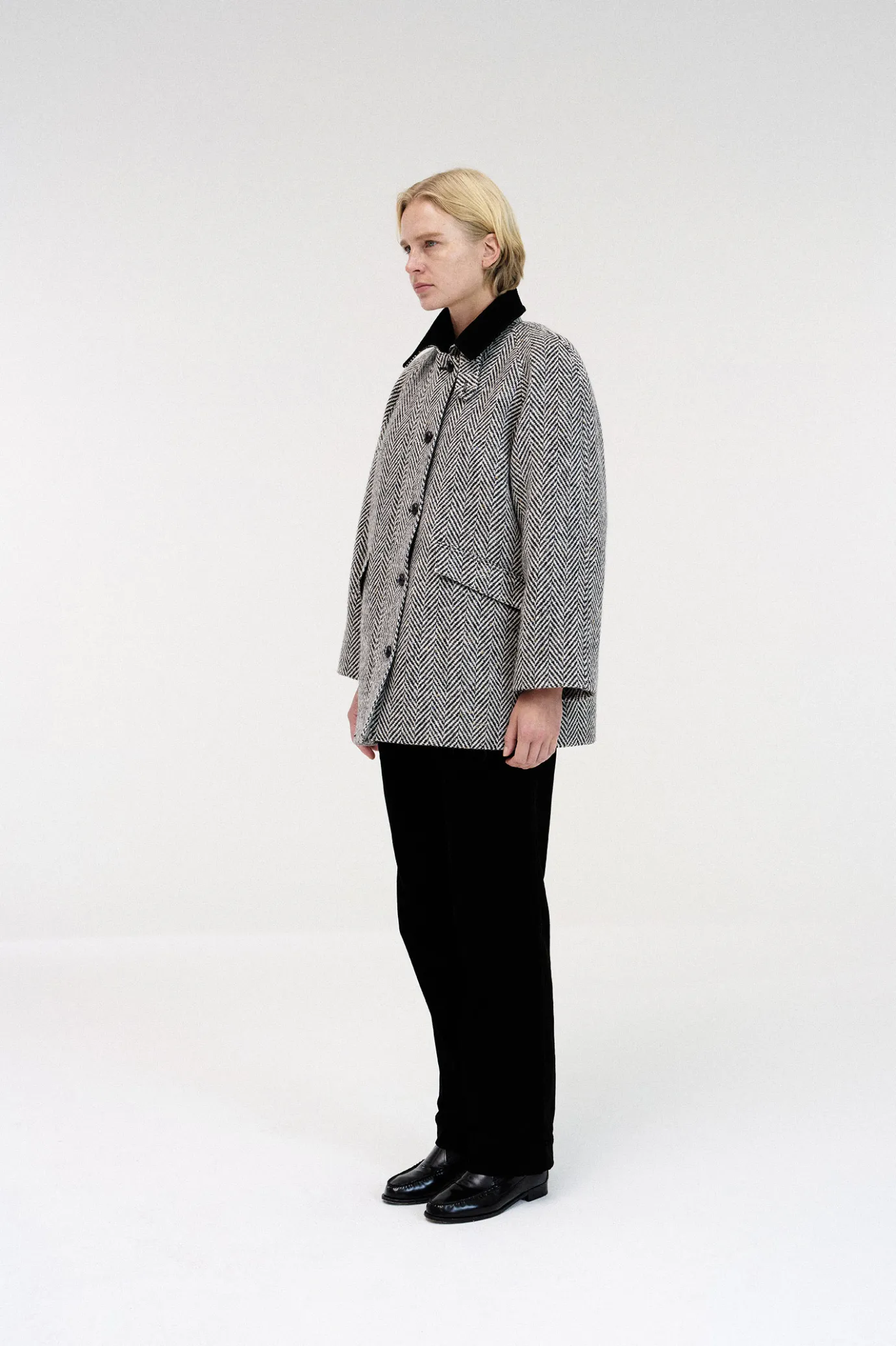 Nothing written Outwears | Exclusive-3RD / Herringbone half balmacaan coat (Black)