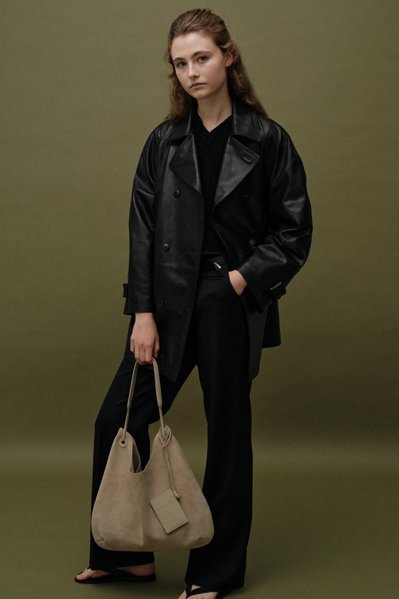 Nothing written Bags-3RD / Medium shoulder hobo bag (Black suede)