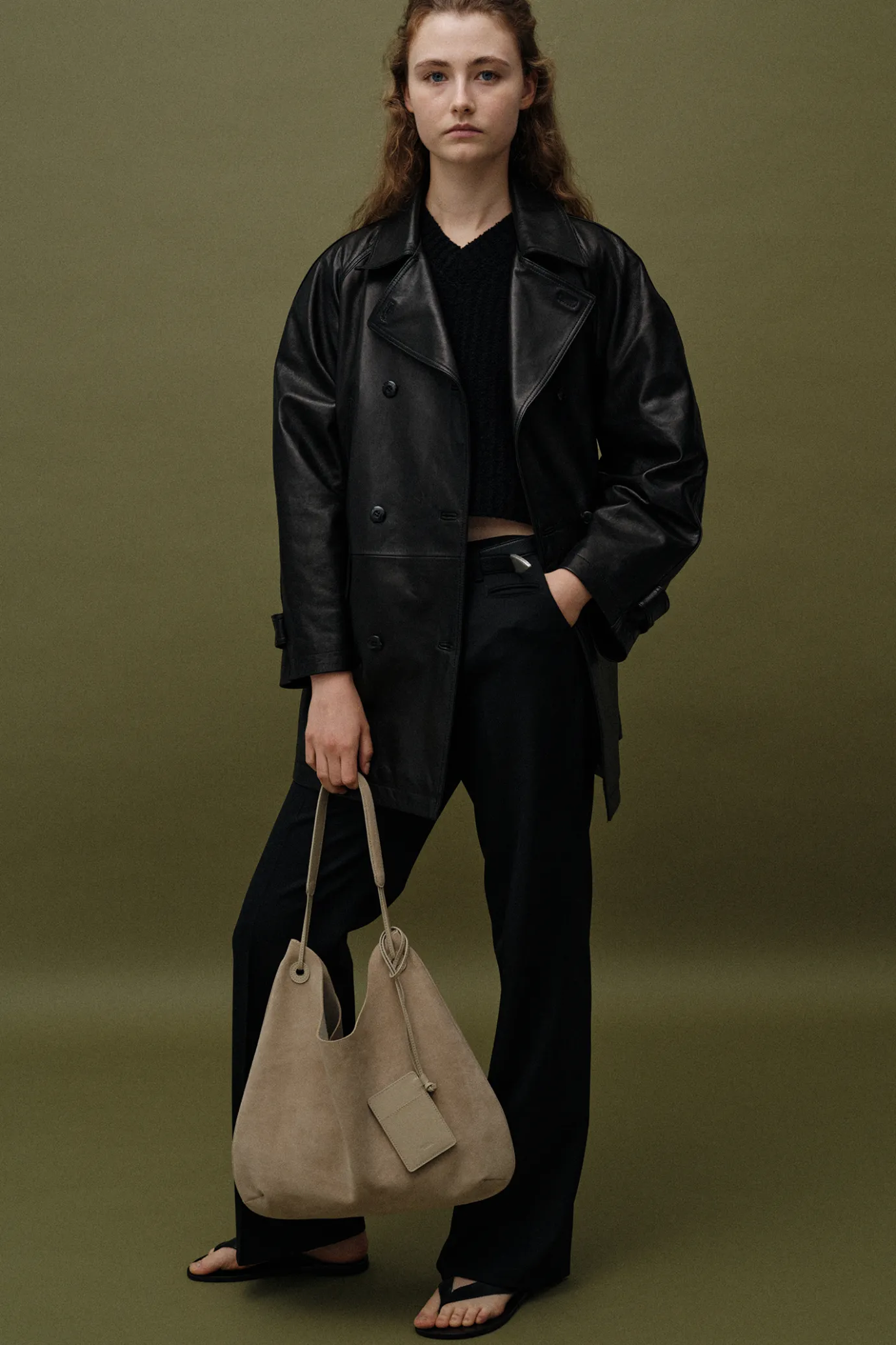 Nothing written Bags-3RD / Medium shoulder hobo bag (Light beige suede)