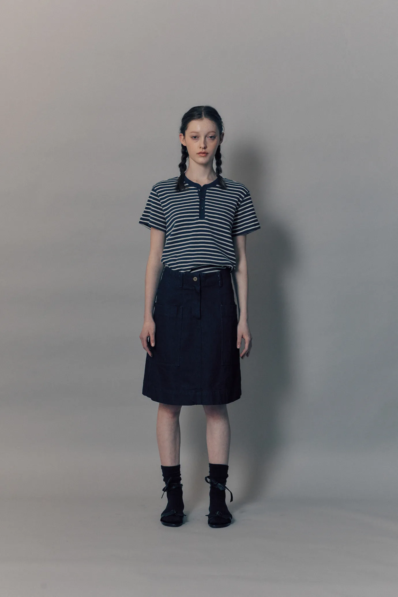 Nothing written T-shirt-3RD / Penico stripe t-shirt (Navy)