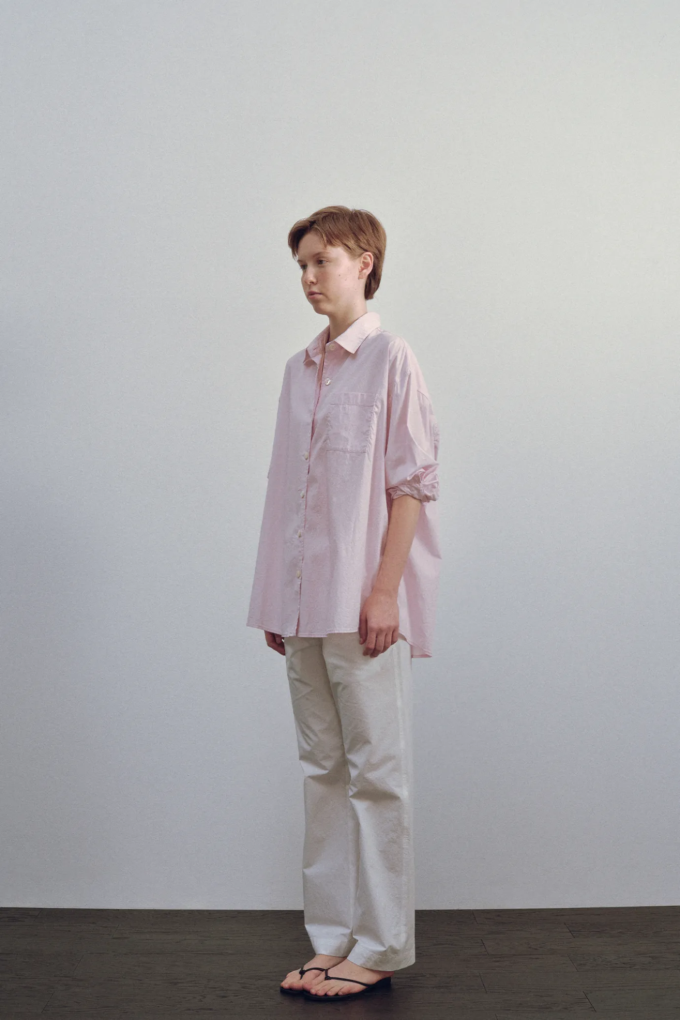 Nothing written Shirt-3RD / Timon striped cotton shirt (Pastel pink)