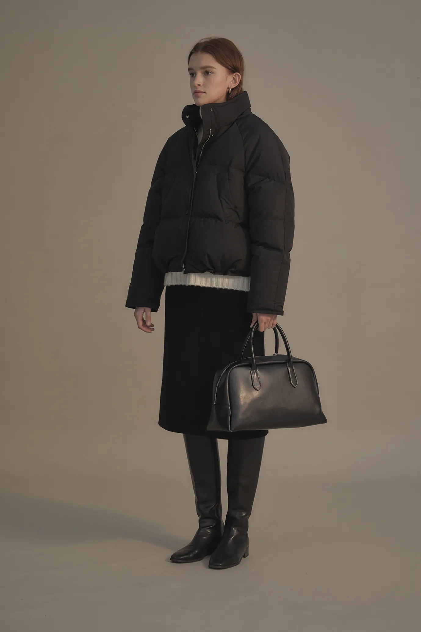 Nothing written Outwears-11ST / Cropped string puffer jacket (Black)