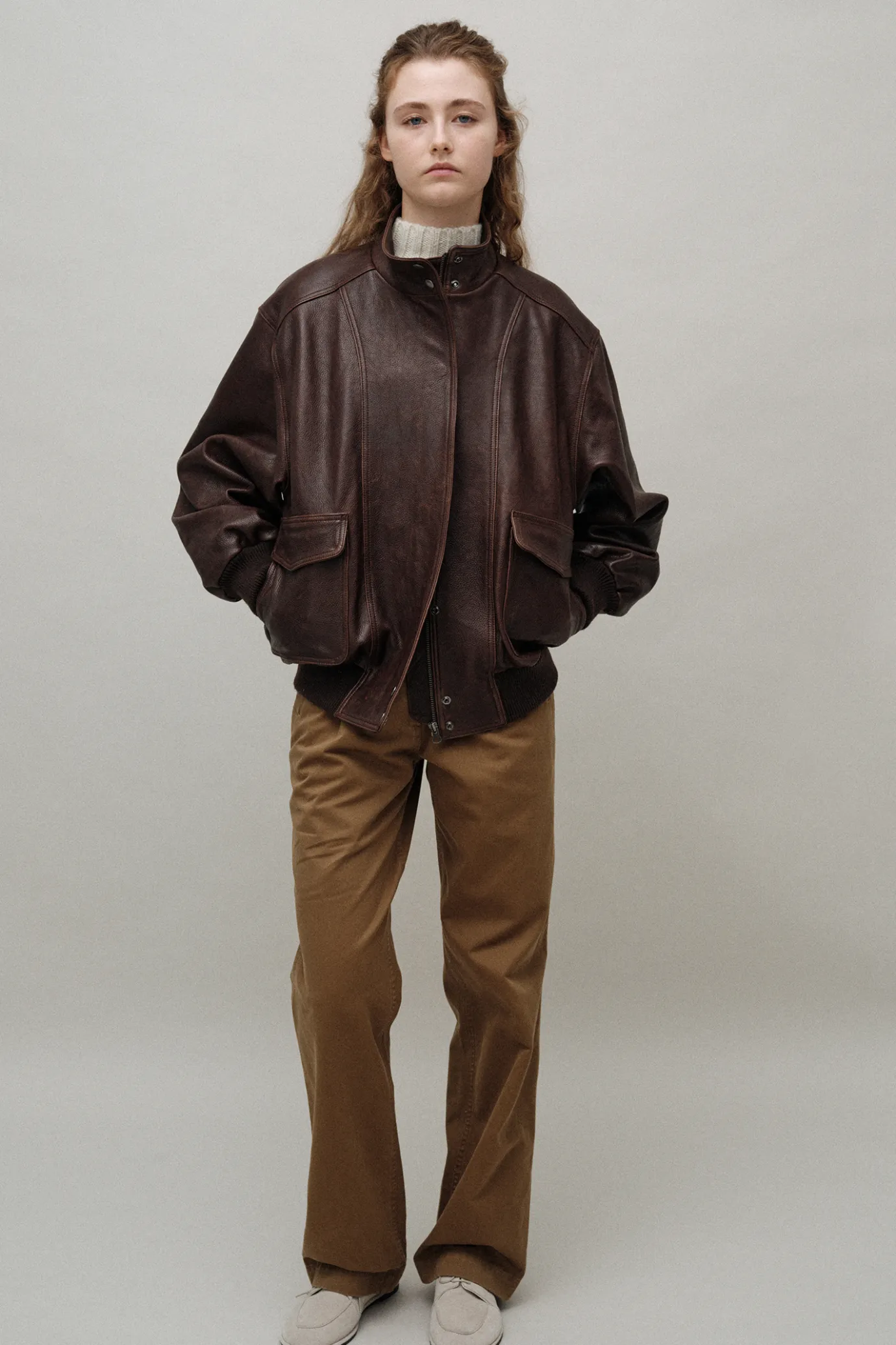 Nothing written Outwears-Stand collar leather blouson (Vintage brown)