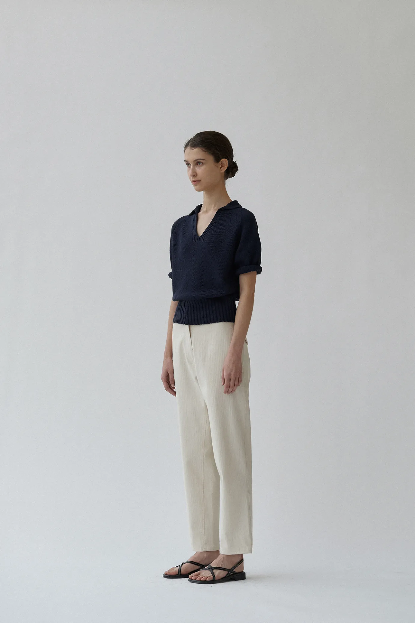 Nothing written Knitwear-6TH / Cotton polo pullover (Navy)