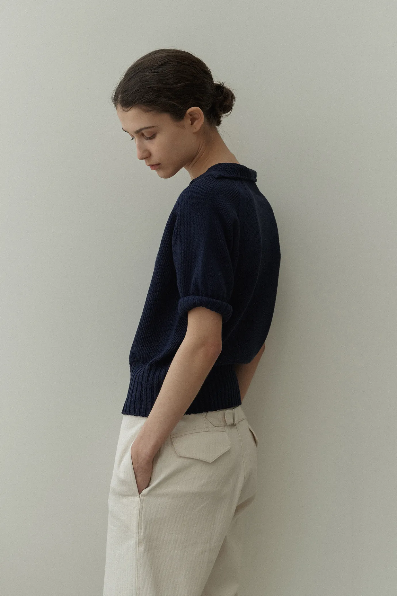 th__cotton_polo_pullover__5.webp Nothing written Knitwear-6TH / Cotton polo pullover (Navy)