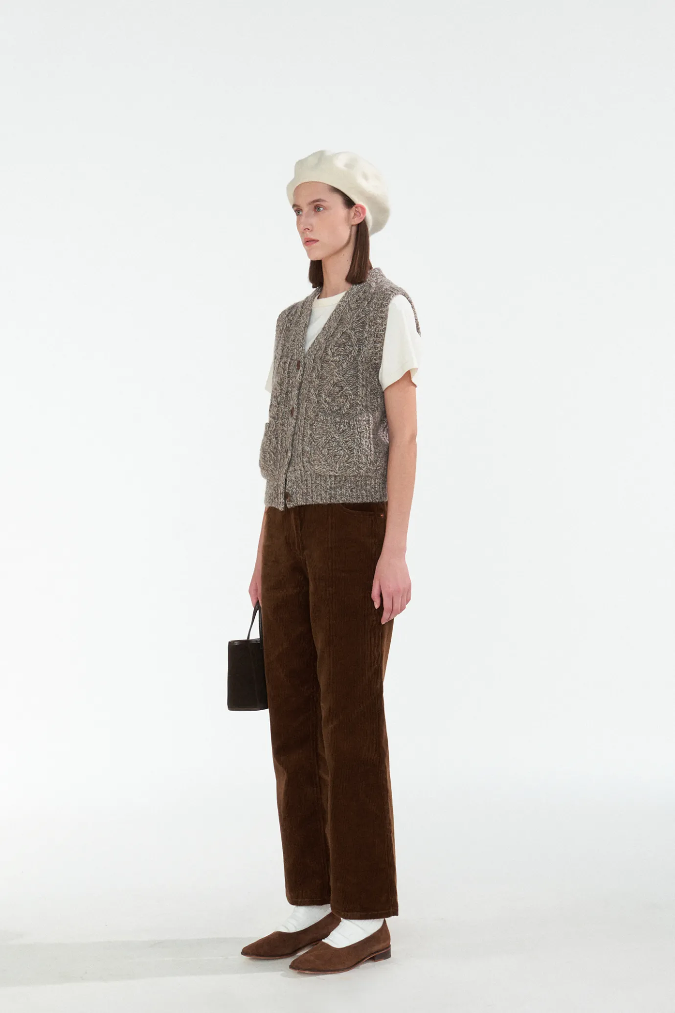 Nothing written Knitwear-5TH / Country cable knit vest (Old brown)