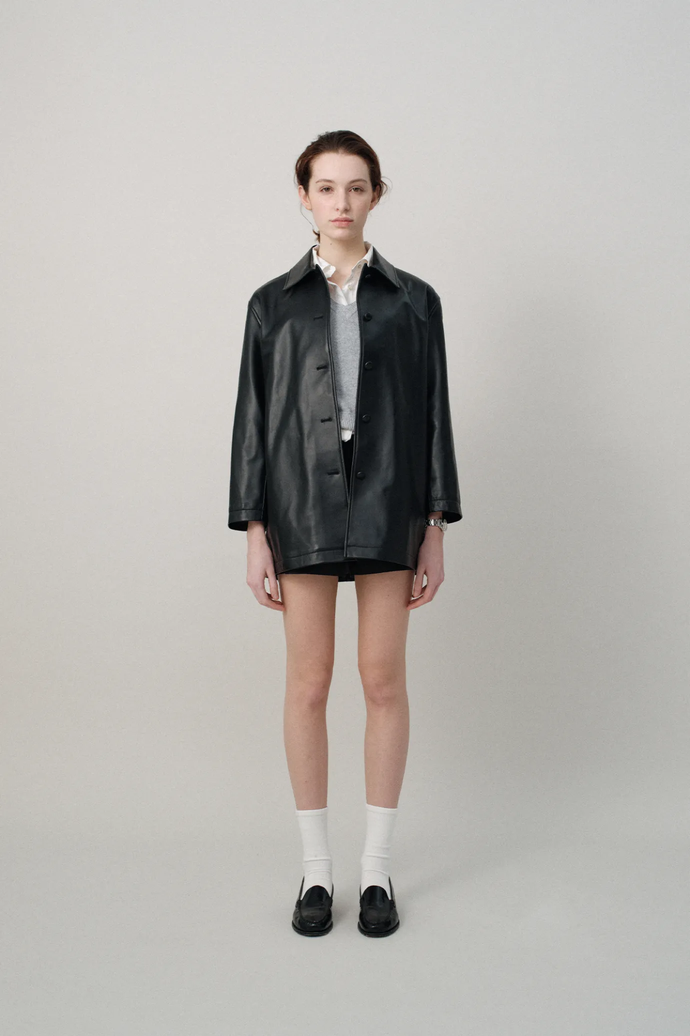 Nothing written Outwears-8TH / Jain leather jacket (Black)