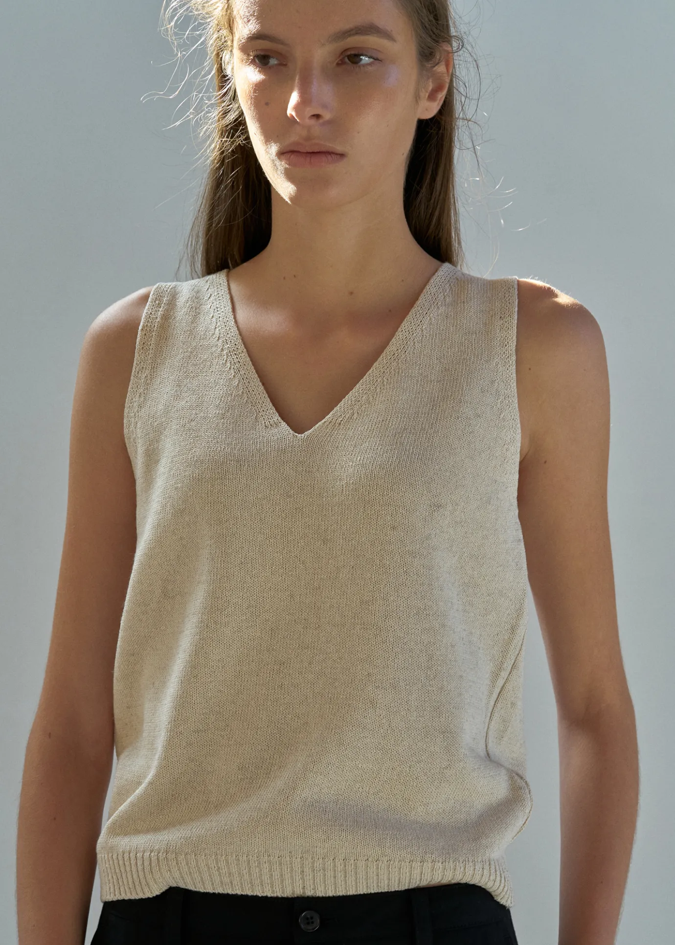 Nothing written Knitwear-5TH / Paper sleeveless top (Oatmeal)