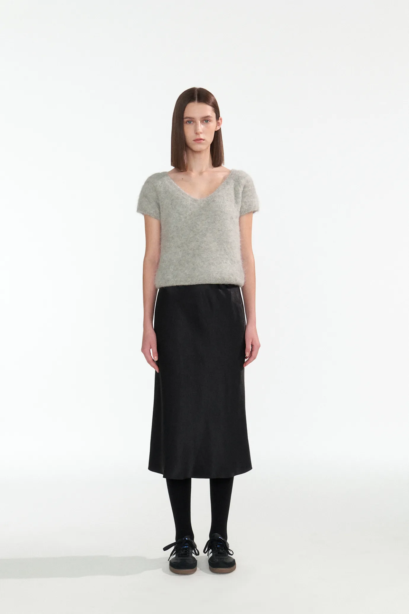 Nothing written Skirts-4TH / Satin flared skirt (Black)