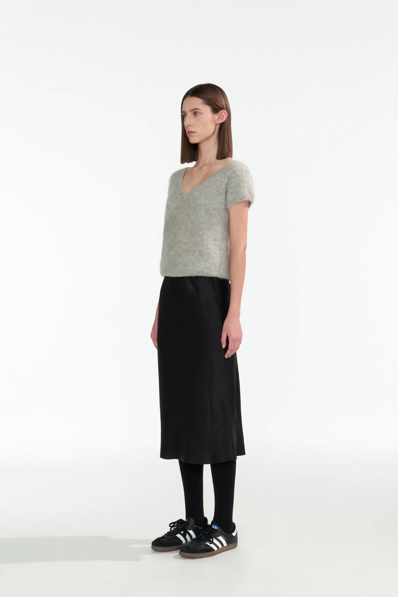Nothing written Skirts-4TH / Satin flared skirt (Black)