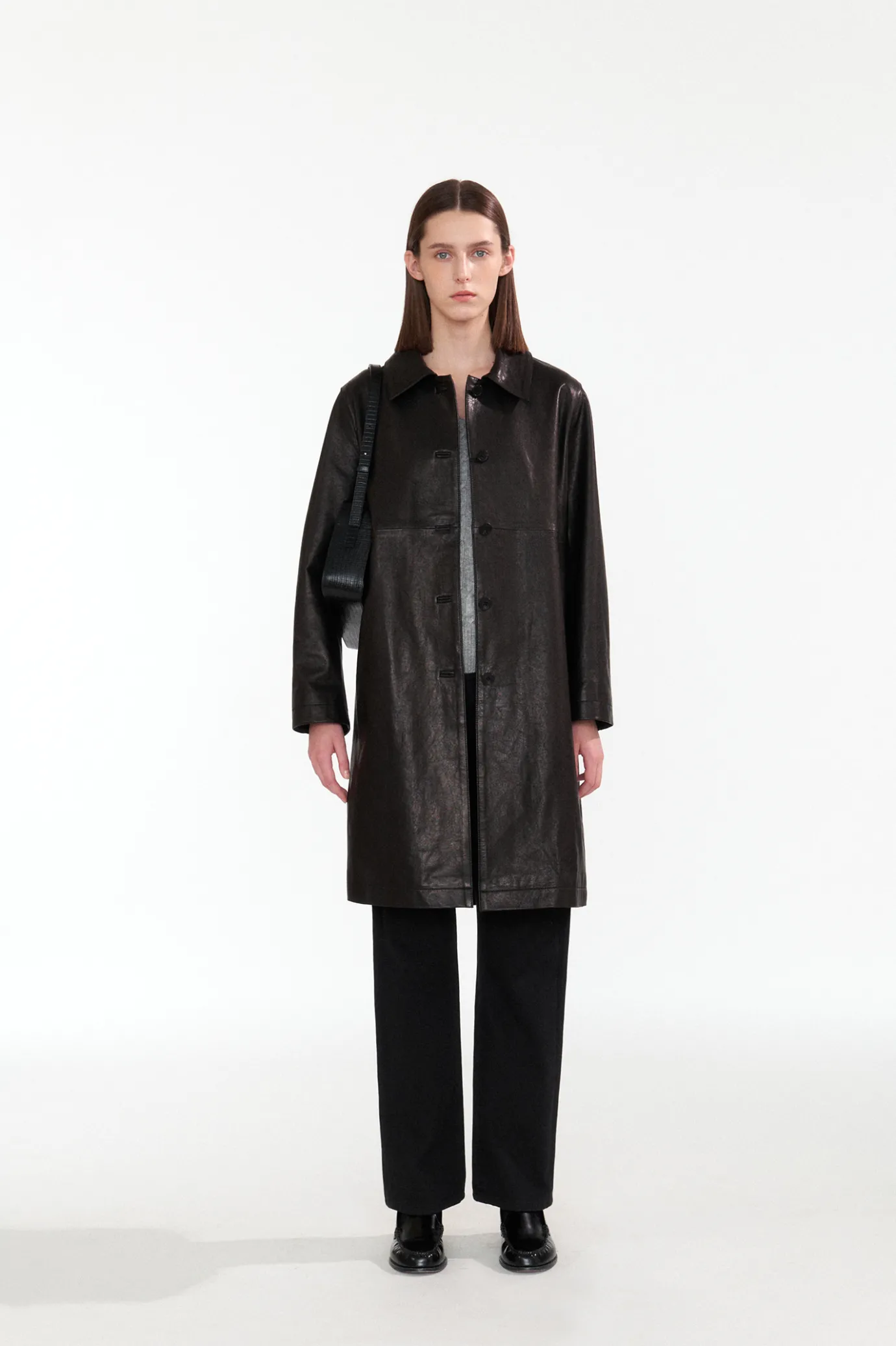 Nothing written Outwears-Vegetable leather coat (Black)