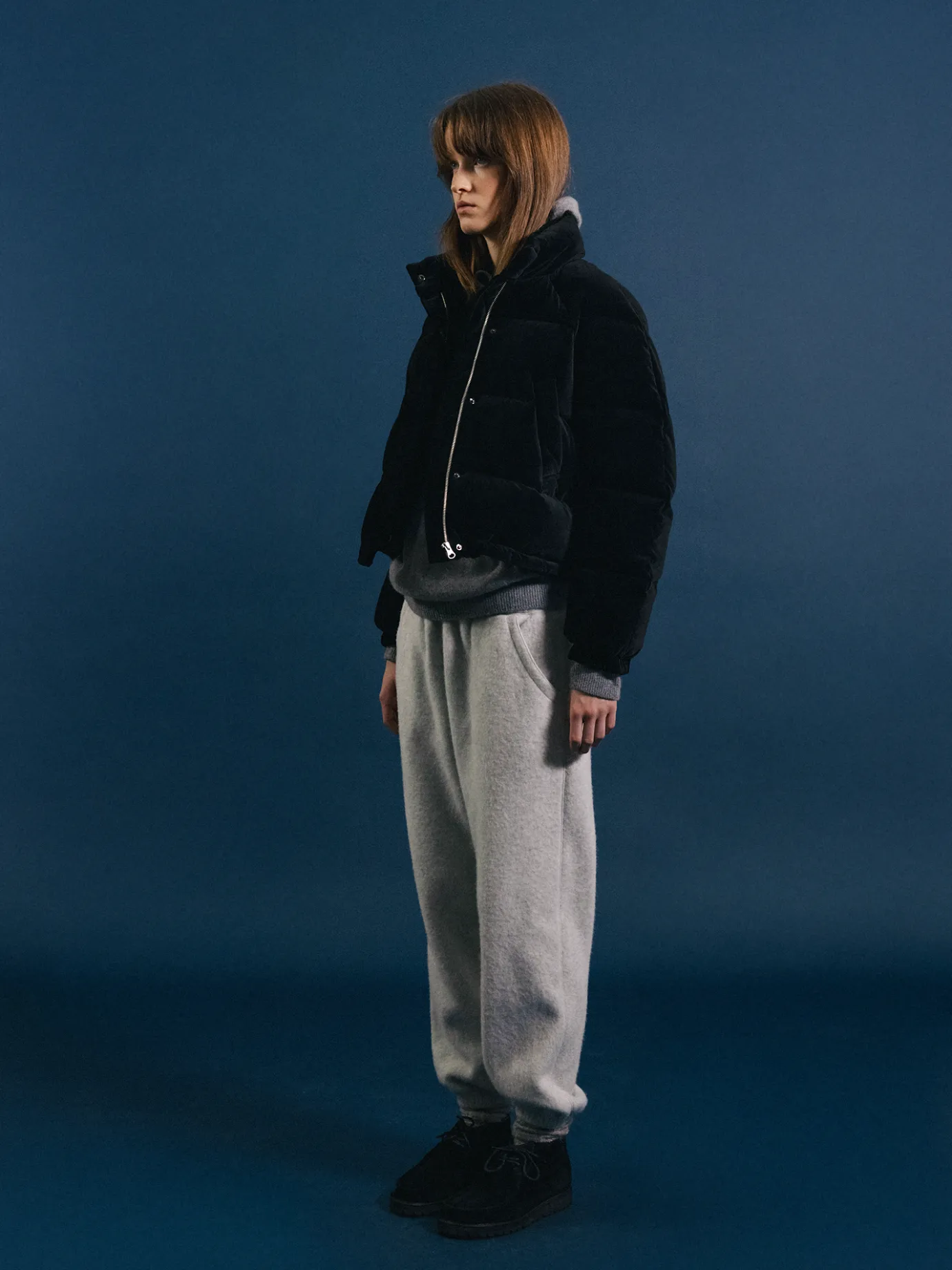 Nothing written Outwears-Velvet cropped puffer jacket (Black)