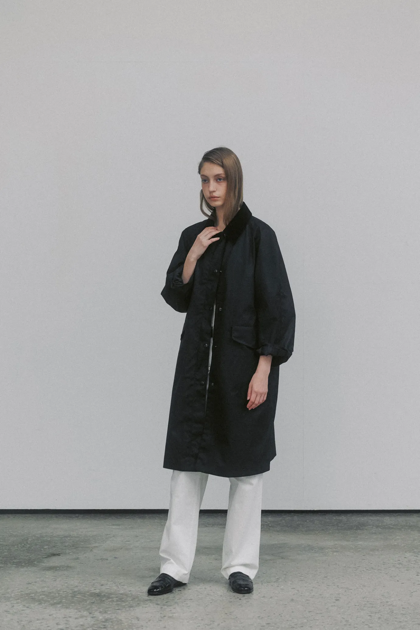 Nothing written Outwears-Waxed cotton hooded trench (Black)
